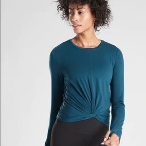Athleta Essence Twist Long Sleeve Top in Teal. Size XXS